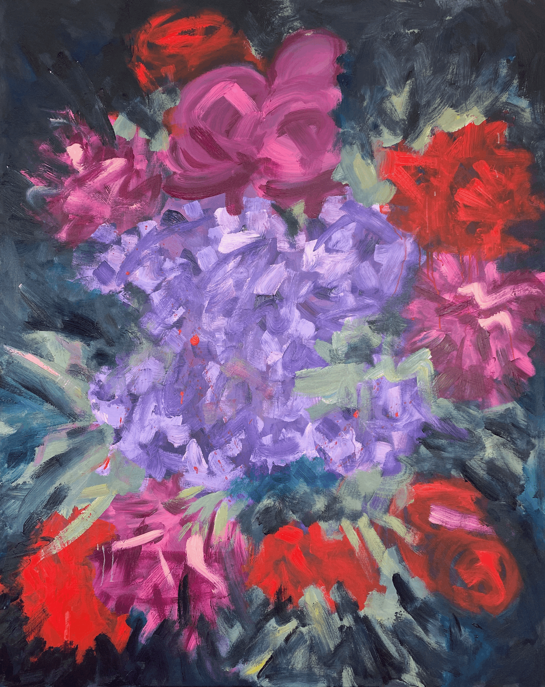 Dancing in the Dark 60 x 48 abstract florals 2022 Naples Florida Art Gallery