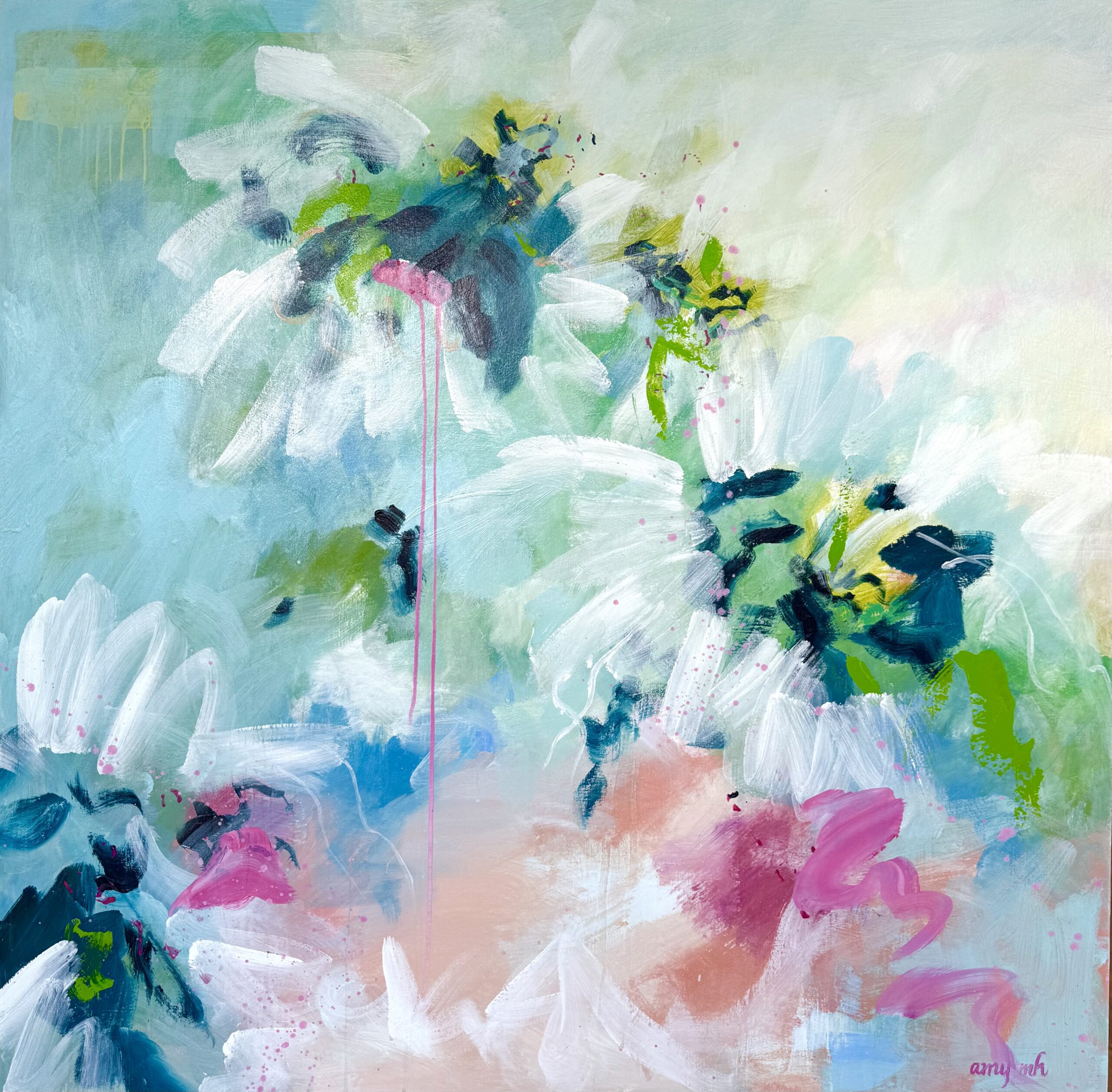 Hidden Meaning (FRAMED) 48 x 48 abstract florals 2021 Naples Florida Art Gallery