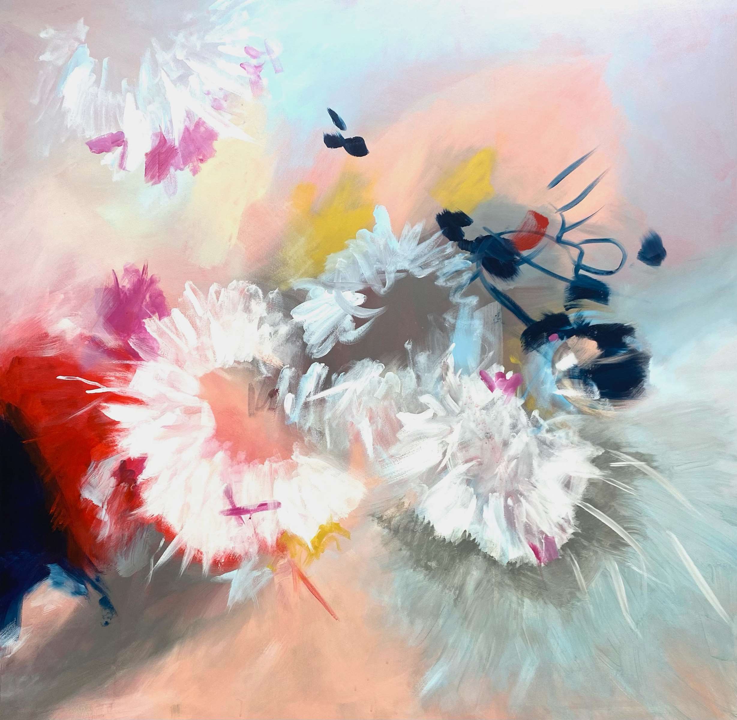 Shaken, Not Stirred 60 x 60 abstract florals 2023 Naples Florida Art Gallery