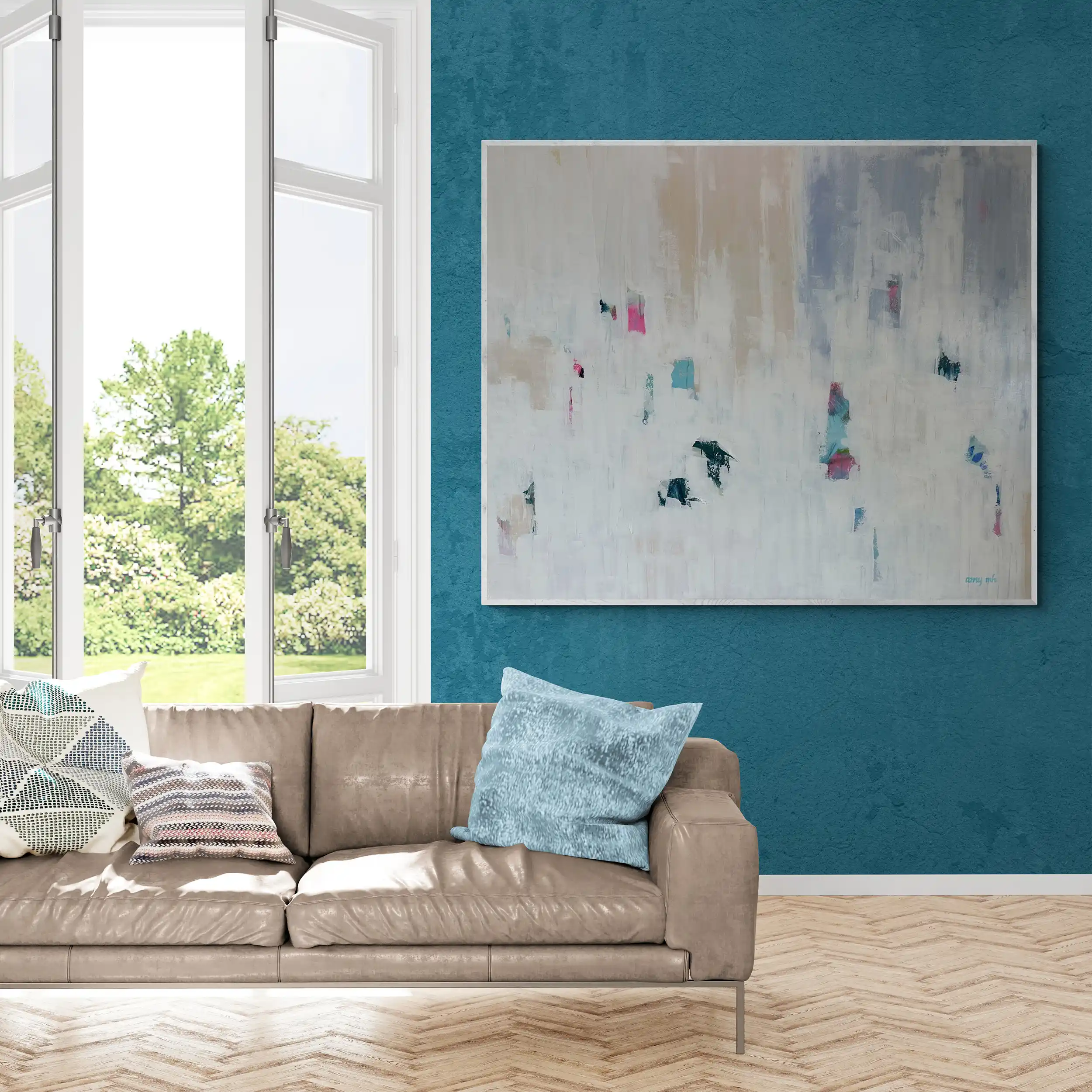 Living room with sofa and garden views 