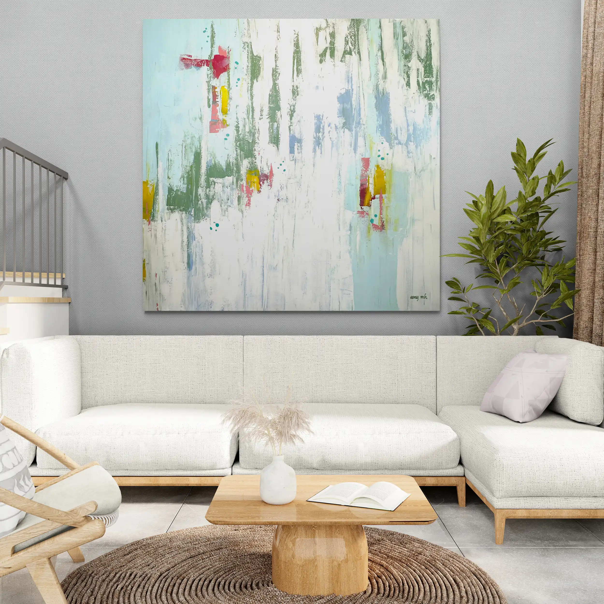 Living room with sofa and leafy plant Parade 