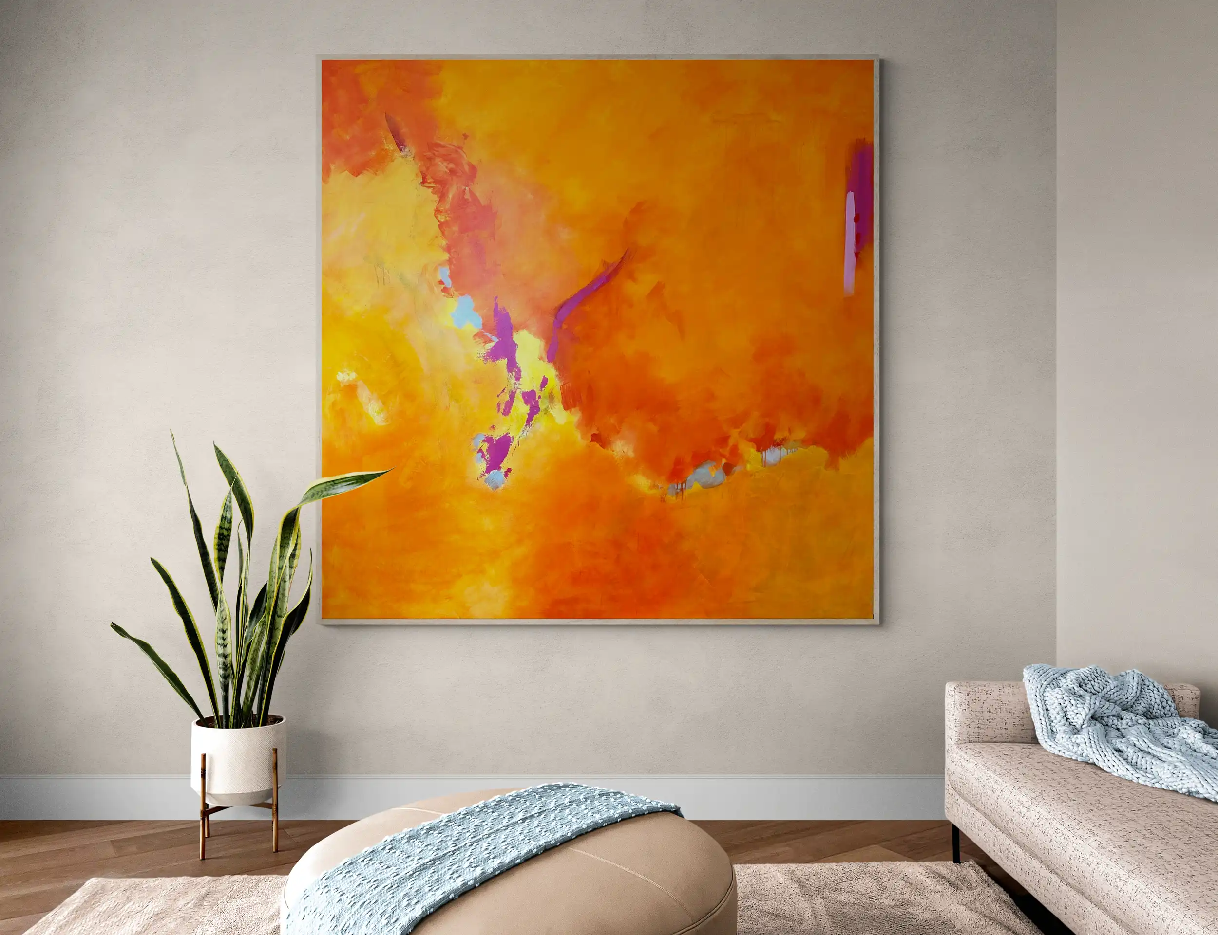 Smoldering 72 x 72 Naples abstracts Art Gallery bright bohemian style living room