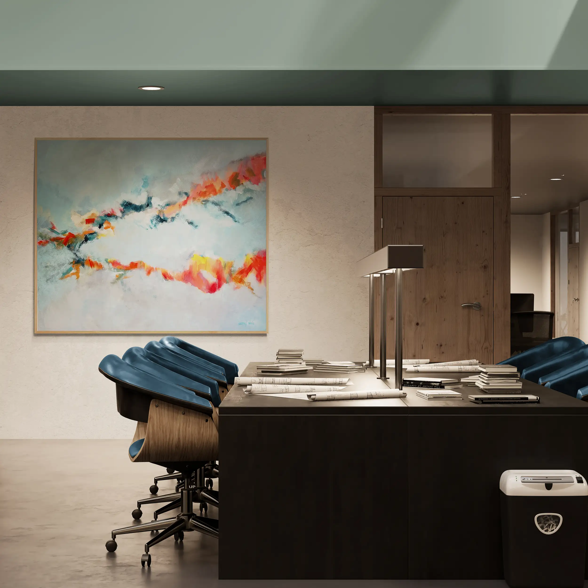 Earthquake 60 x 72 Naples Art abstracts painting office with large boardroom desk