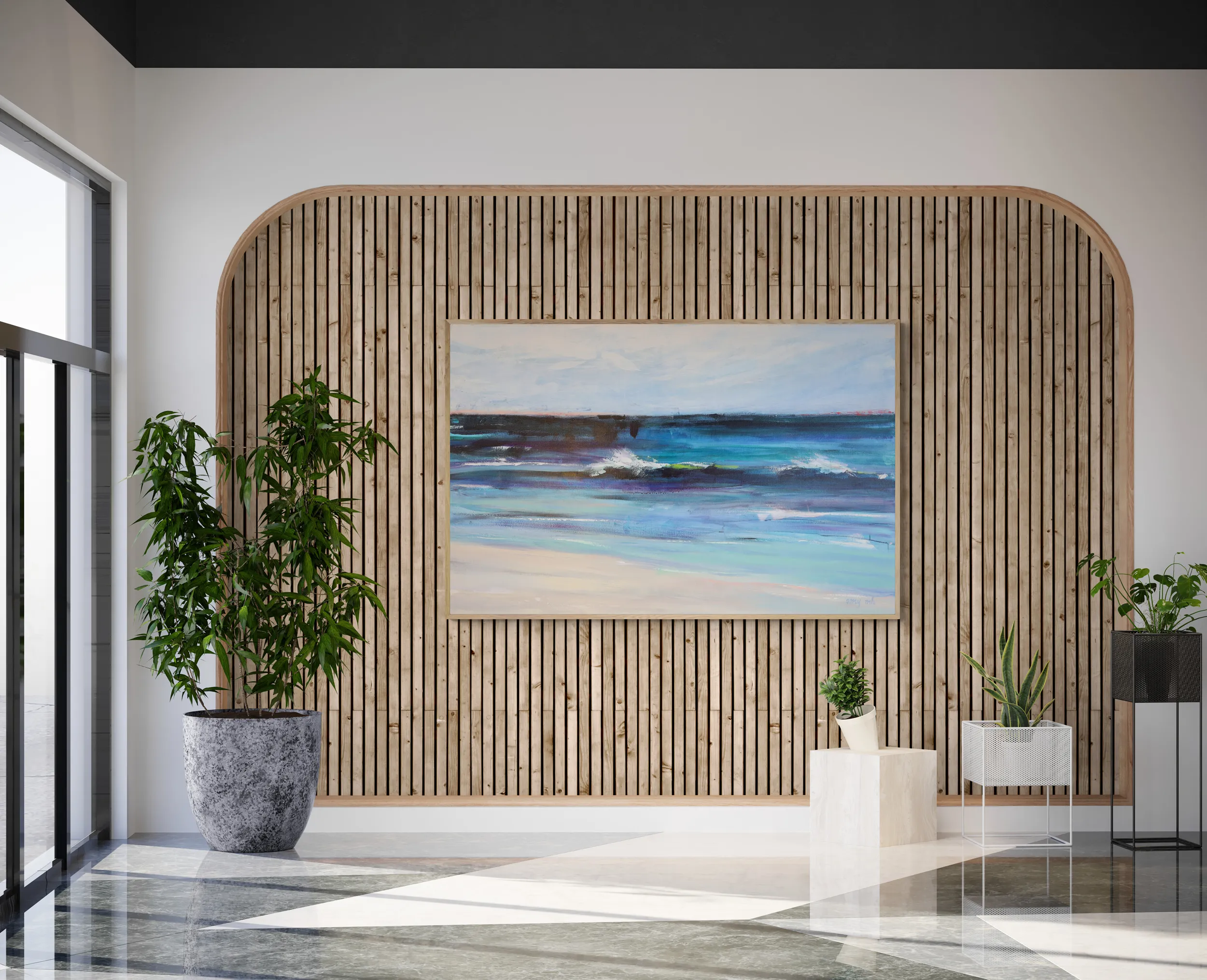  Naples art painting lobby with feature wall and plants 