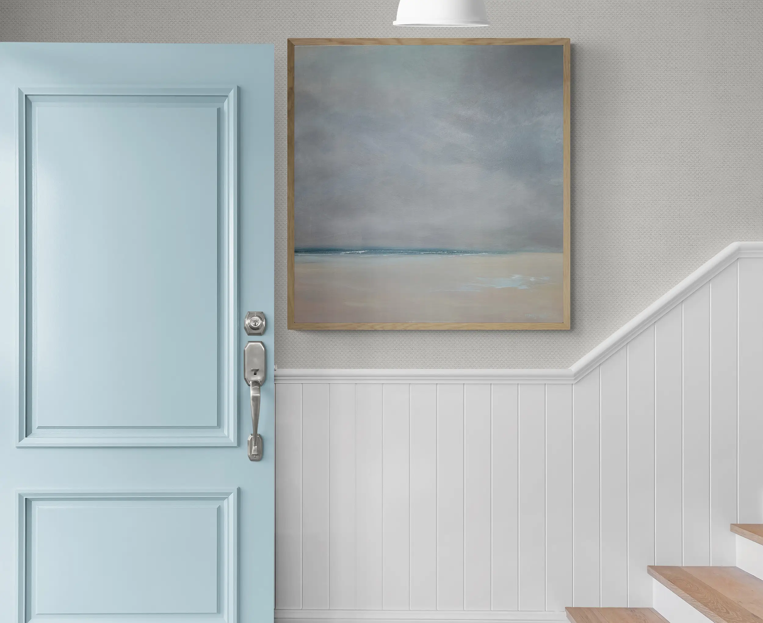 Yesterday (framed) 30 x 30 Naples Art Gallery coastals paintings interior entrance with door and stairs