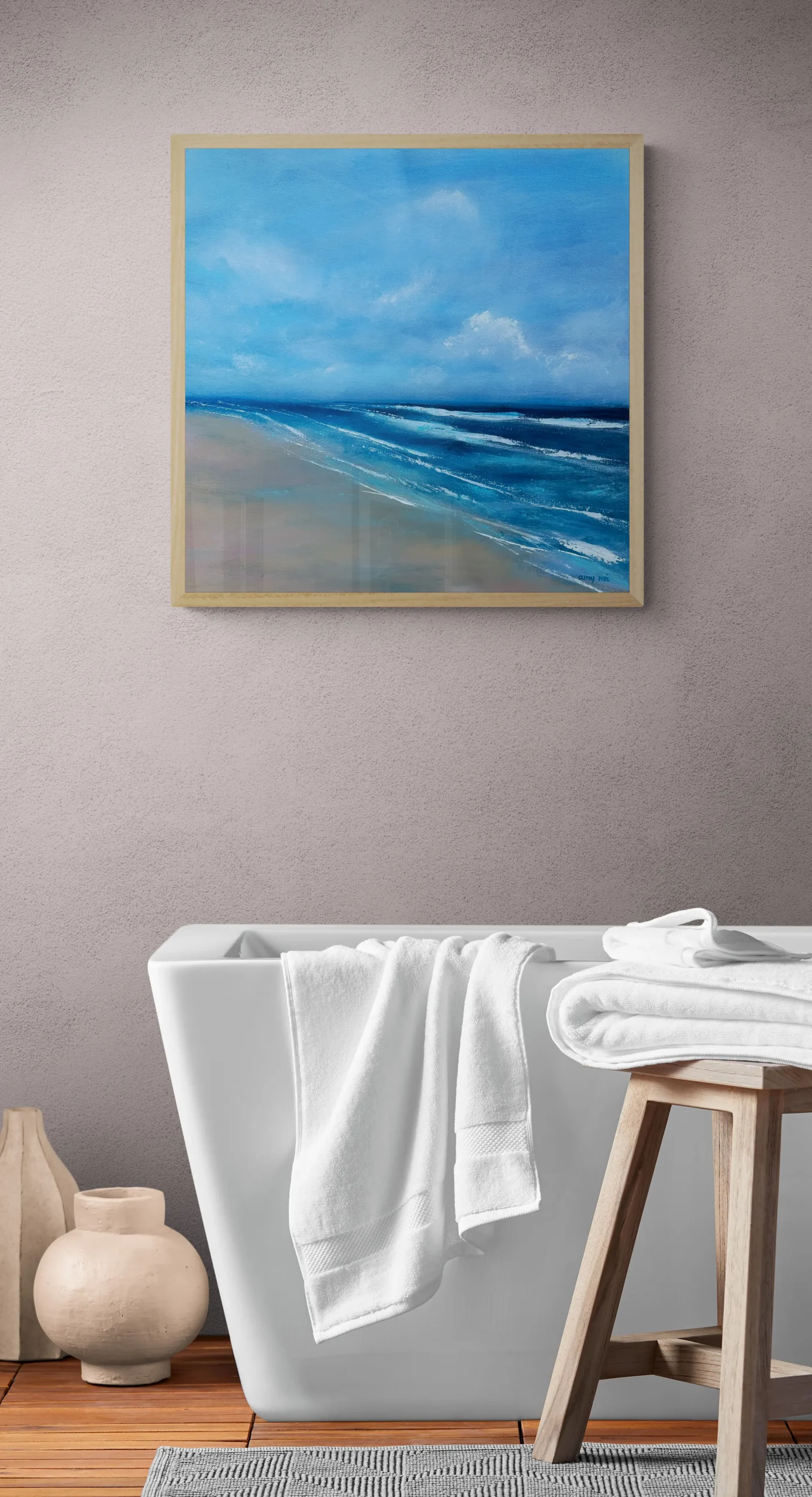 Naples, FL modern bathroom with ceramic vases scaled paintings 