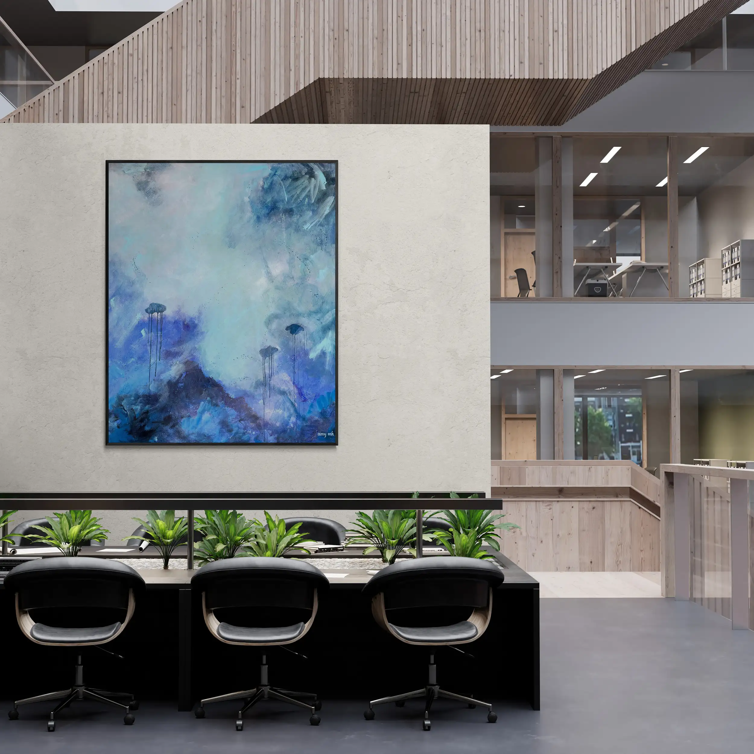 Naples Art open plan office with feature wall painting 