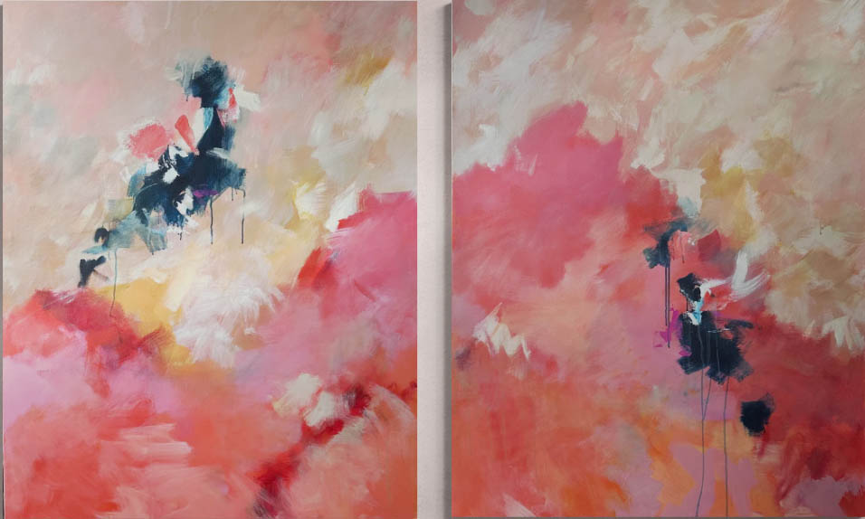 Tangerine Dream Diptych Commission 48 x 60 (each) abstracts 2024 Naples Florida Art Gallery